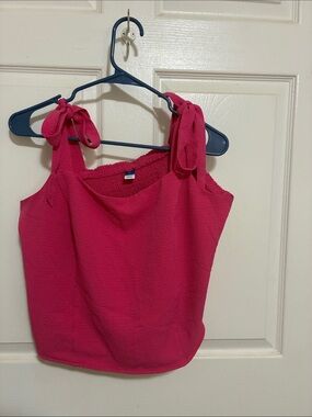 Old Navy Bright Pink Tie-Shoulder Smocked Tank